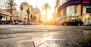 Walk of Fame at sunset on Hollywood Boulevard