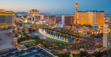 Aerial view of Las Vegas strip in Nevada as seen at night USA