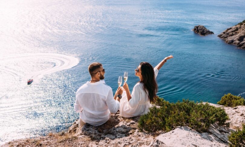 Couple drinking in Greece