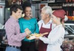 people tasting food samples