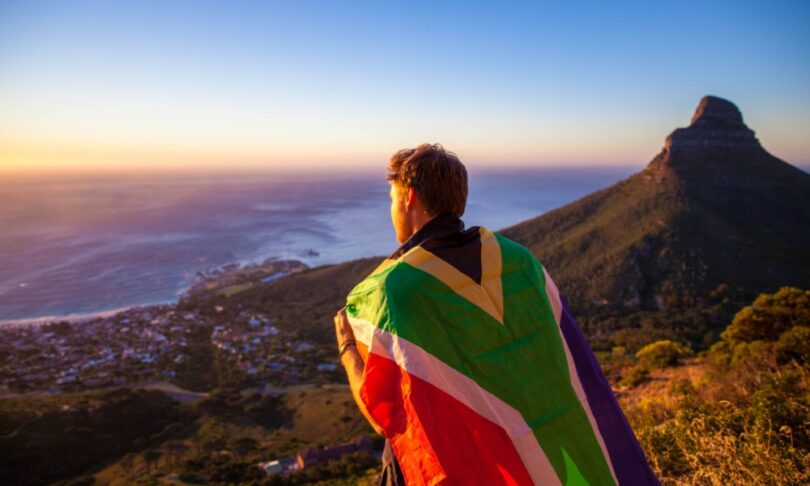 Man with South African flag