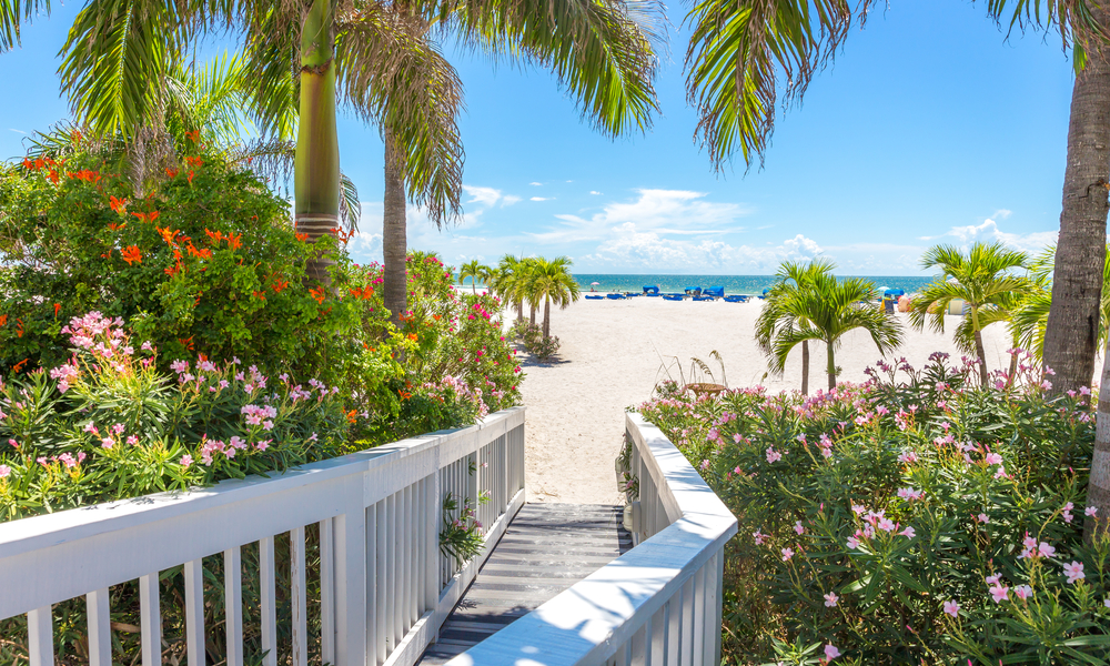 Boardwalk on beach in St. Pete, Florida, USA