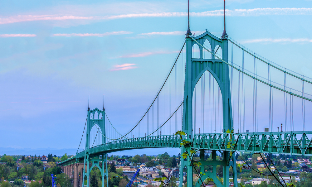 View of st john's bridge in Portland, Oregon