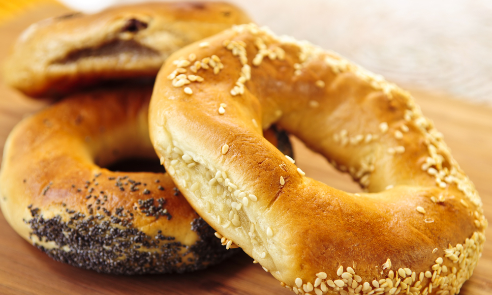 sesame seed coated bagels, montreal, canada