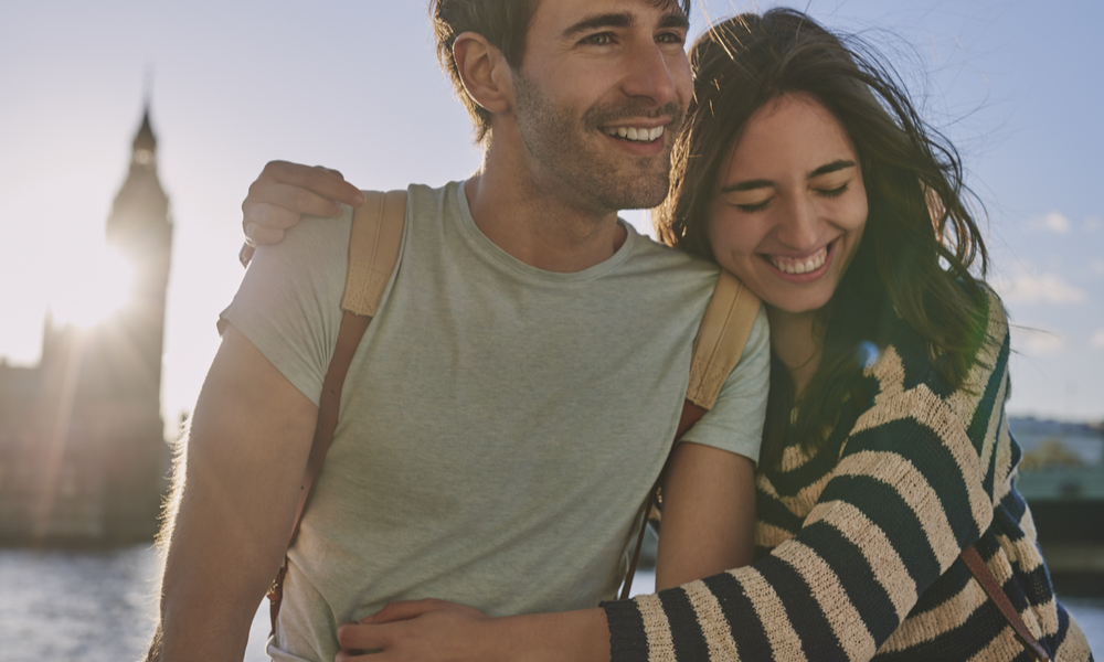 a couple hugging at a holiday destination