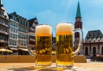 beer garden in frankfurt City, at the Romerberg square (Roman Mountain)