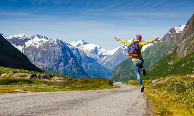 young hipster female traveler enjoy the travel.