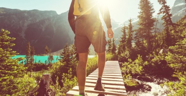 Hiking man in the mountains