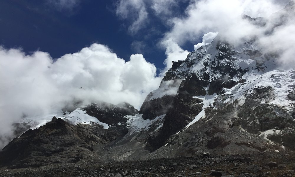 The view from the top of the Salkantay Pass in Cusco, Peru