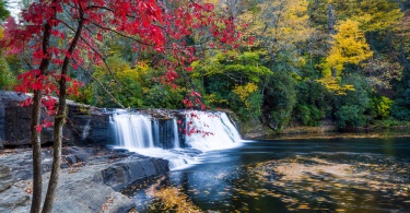 Reasons You Should Visit Asheville, North Carolina in the Fall: Hooker Falls Waterfall North Carolina with Vibrant Fall Colors