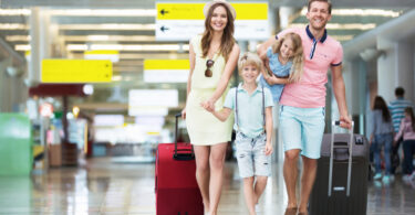 happy family at the airport