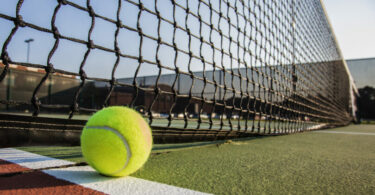 Tennis ball and court