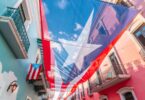 Puerto Rican flag over San Juan street