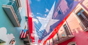 Puerto Rican flag over San Juan street