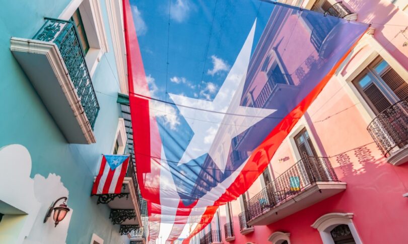 Puerto Rican flag over San Juan street