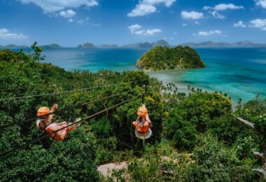 People ziplining