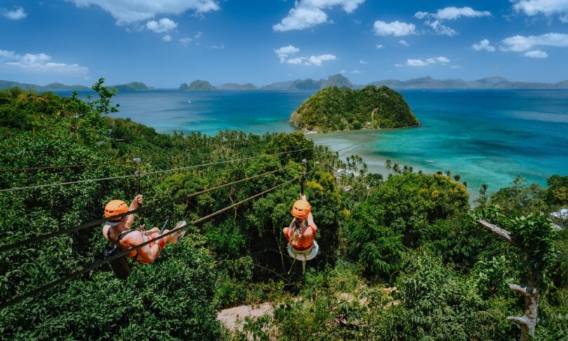 People ziplining