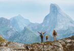 Family climbing mountain