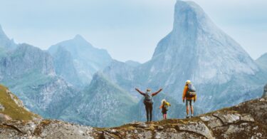 Family climbing mountain